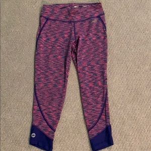 Pink and purple multi colored cropped leggings